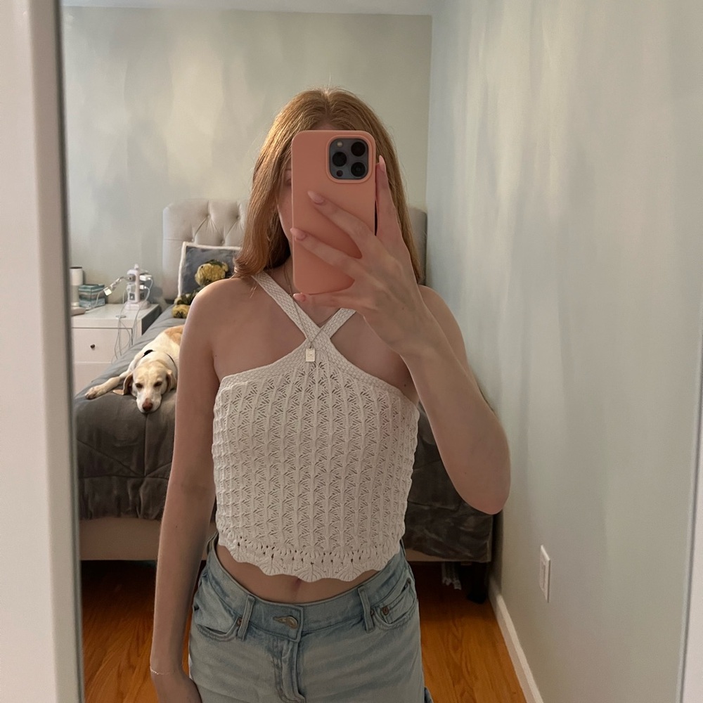 Hollister White Crochet Top